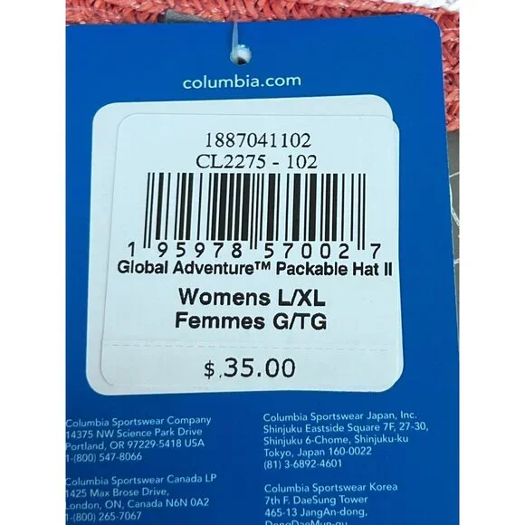 Columbia Womens Global Adventure Packable Hat II L/XL White & Peach NWT - Picture 6 of 9